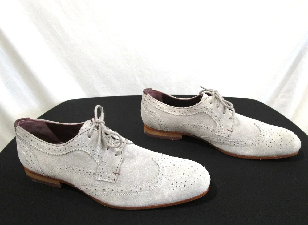 NWOB Ted Baker Gray Suede Wingtip Oxford Dress Shoes Men 10.5 B Narrow